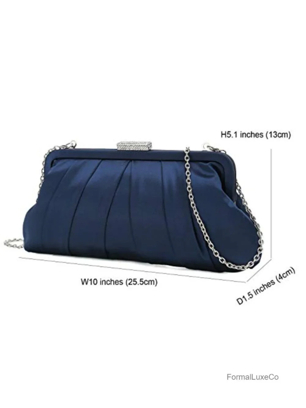 Classic Pleated Satin Clutch Evening Bag With Diamante Embellishment